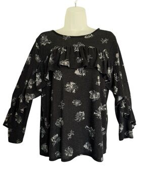 Simply Vera Vera Wang Black Floral Ruffle Knit Top Size Medium